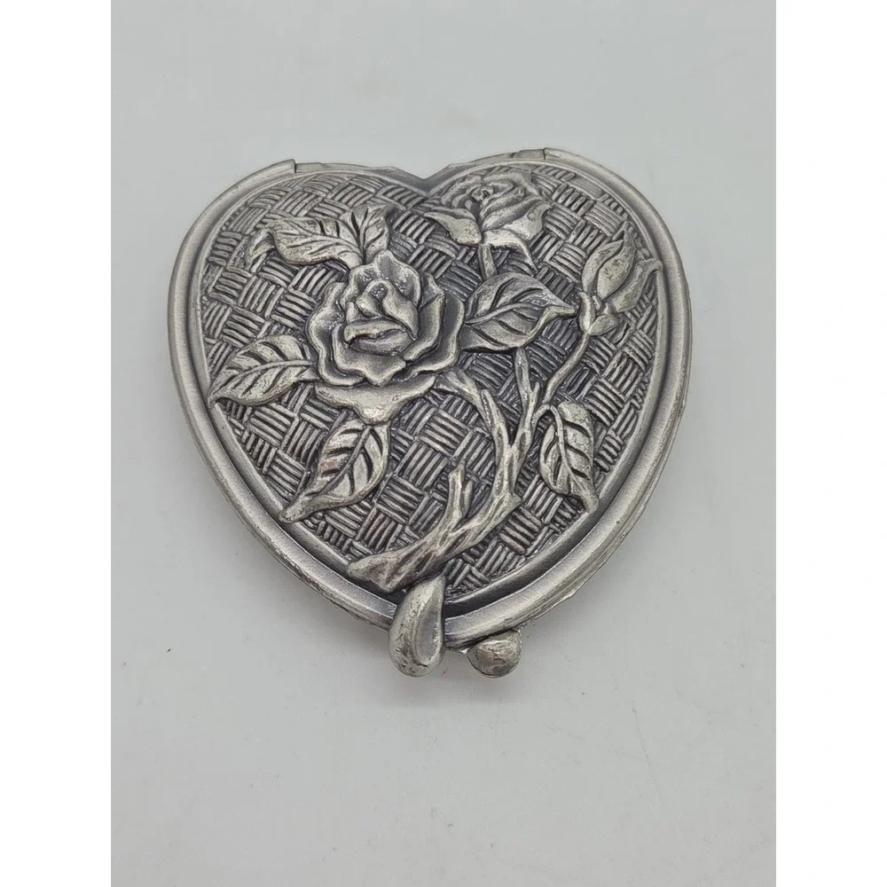 NEW Pewter Compact Heart Picture Keepsake With Mirror Inside